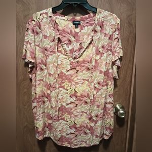 Torrid Orange/Red Floral Short-Sleeve Esther Peasant Blouse Size 2X